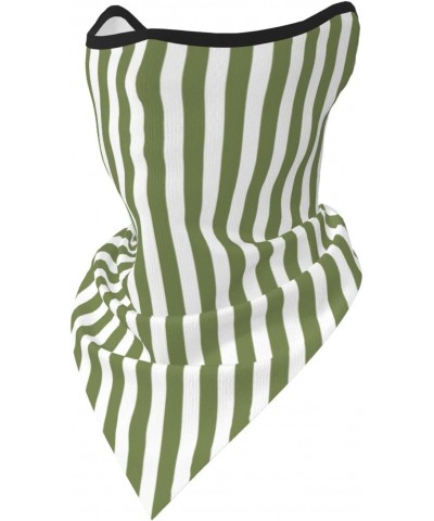 Olive Green and White Candy Stripes Face Mask Outdoor Protective Face Mask Neck Mask Triangle $11.75 Scarves