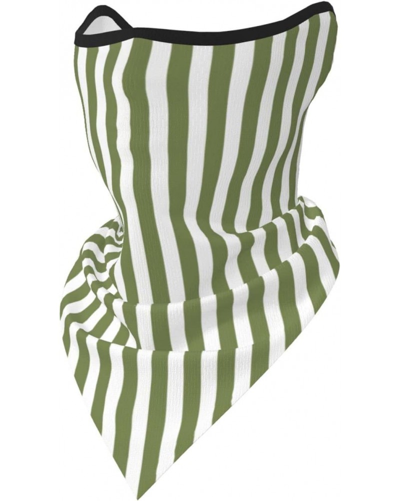 Olive Green and White Candy Stripes Face Mask Outdoor Protective Face Mask Neck Mask Triangle $11.75 Scarves