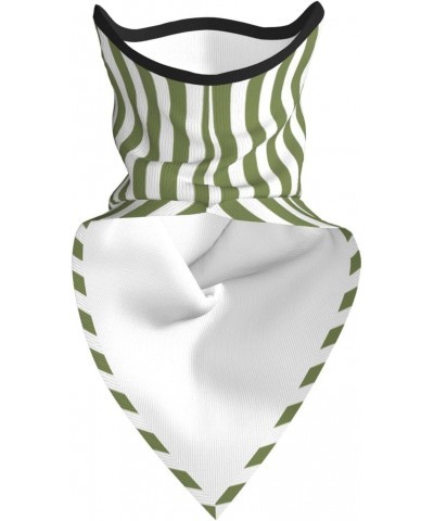 Olive Green and White Candy Stripes Face Mask Outdoor Protective Face Mask Neck Mask Triangle $11.75 Scarves