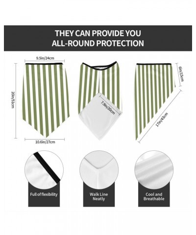 Olive Green and White Candy Stripes Face Mask Outdoor Protective Face Mask Neck Mask Triangle $11.75 Scarves