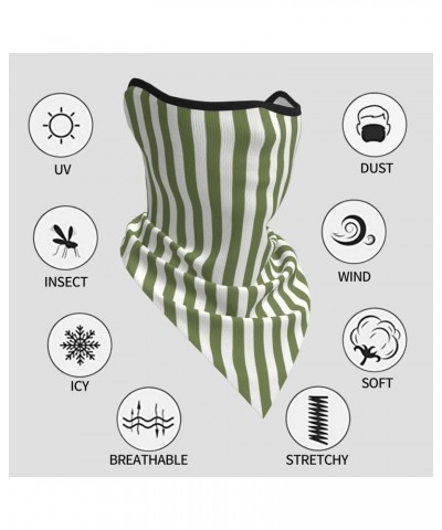 Olive Green and White Candy Stripes Face Mask Outdoor Protective Face Mask Neck Mask Triangle $11.75 Scarves