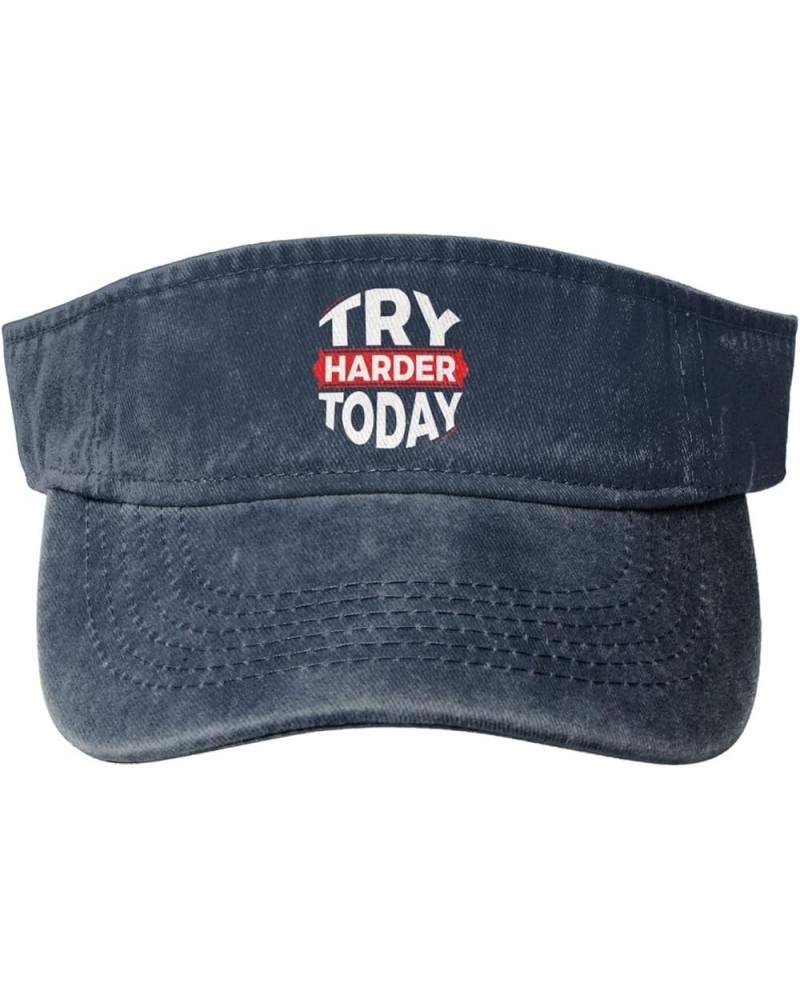 Try Harder Today Sun Visor Hats for Women Men Sun Hat Vintage Golf Hat Adjustable Baseball Cap Navy Blue $10.40 Visors