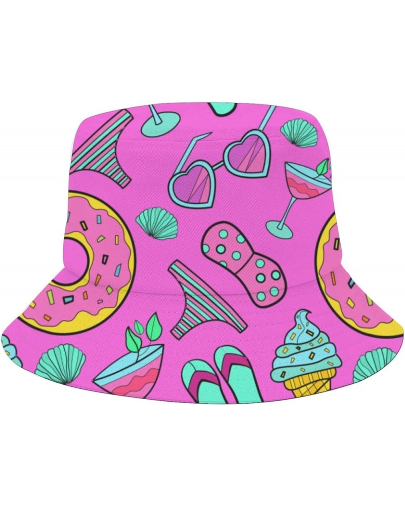 Cool Bucket Hats ice Cream Doodles Bucket Hats Sweet Flodable Womens Hat Swimming Pool Accessories for Dance Hand 4 $9.15 Buc...