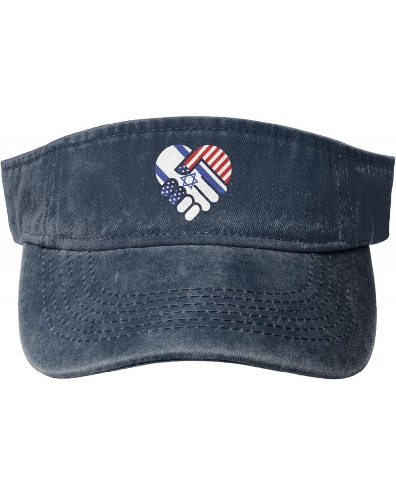 I Stand with Israel Flag America Flag Hat Sun Visor Hats for Women Men Funny Adjustable Summer Golf Caps Navy Blue $11.33 Visors