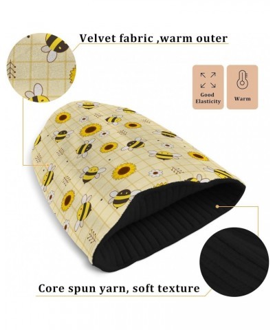 Cute Bee and Sunflower Beanie for Women Men Winter Hat Reversible Skull Cuffed Knit Cap, Black Fluff $11.50 Skullies & Beanies