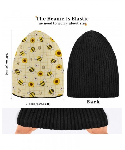 Cute Bee and Sunflower Beanie for Women Men Winter Hat Reversible Skull Cuffed Knit Cap, Black Fluff $11.50 Skullies & Beanies