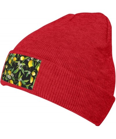 Lemon and Flower Print Skullies Beanies Thin Bonnet Cap Autumn Winter Casual Hat Outdoor Ski Knit Cap Red $9.85 Skullies & Be...