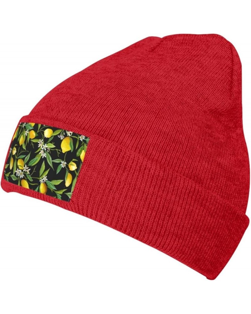 Lemon and Flower Print Skullies Beanies Thin Bonnet Cap Autumn Winter Casual Hat Outdoor Ski Knit Cap Red $9.85 Skullies & Be...