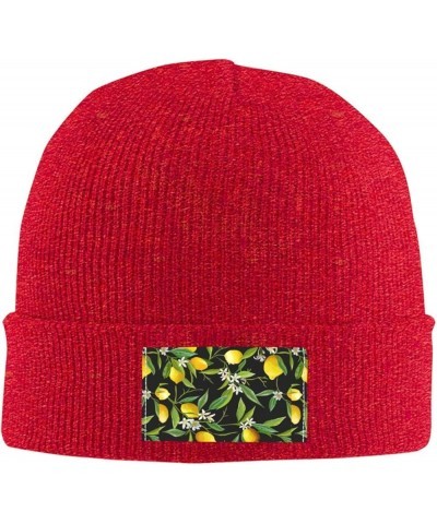 Lemon and Flower Print Skullies Beanies Thin Bonnet Cap Autumn Winter Casual Hat Outdoor Ski Knit Cap Red $9.85 Skullies & Be...