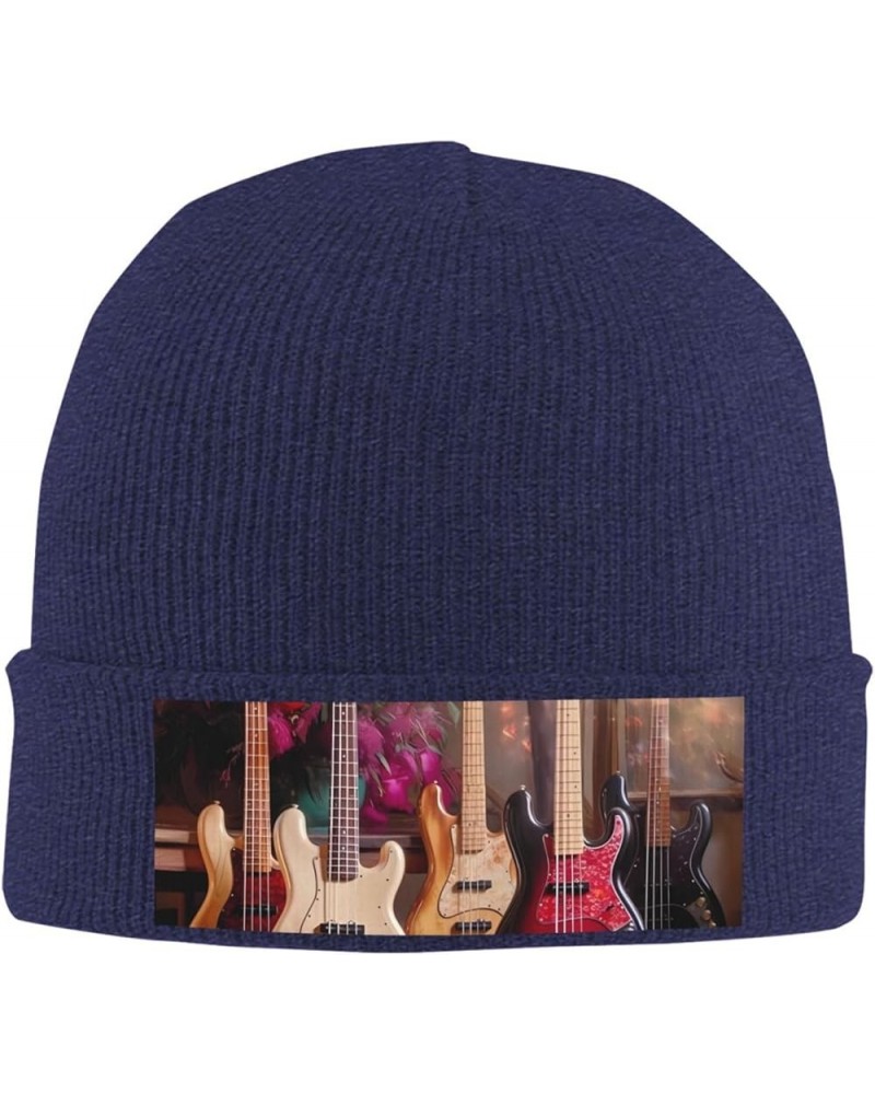 Guitar Bass Music Musical Instruments Print Knit Hat Winter Knit Hat for Men Women Navy Blue $10.98 Skullies & Beanies