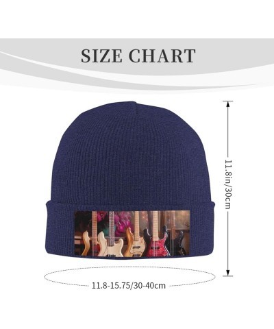 Guitar Bass Music Musical Instruments Print Knit Hat Winter Knit Hat for Men Women Navy Blue $10.98 Skullies & Beanies