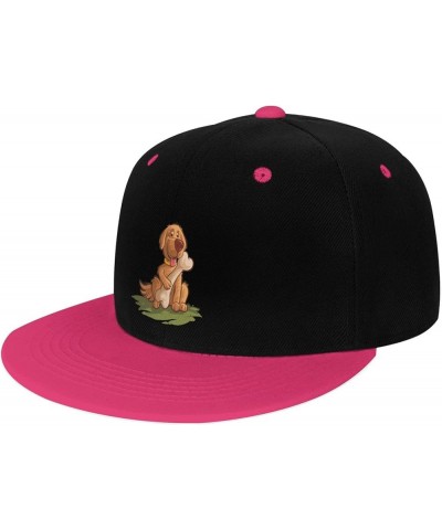 The Dog Holding The Bone Snapback Hat for Men Women Baseball Cap Trucker Flat Bill Hats Dad Caps Pink $12.12 Baseball Caps