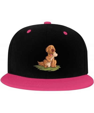 The Dog Holding The Bone Snapback Hat for Men Women Baseball Cap Trucker Flat Bill Hats Dad Caps Pink $12.12 Baseball Caps