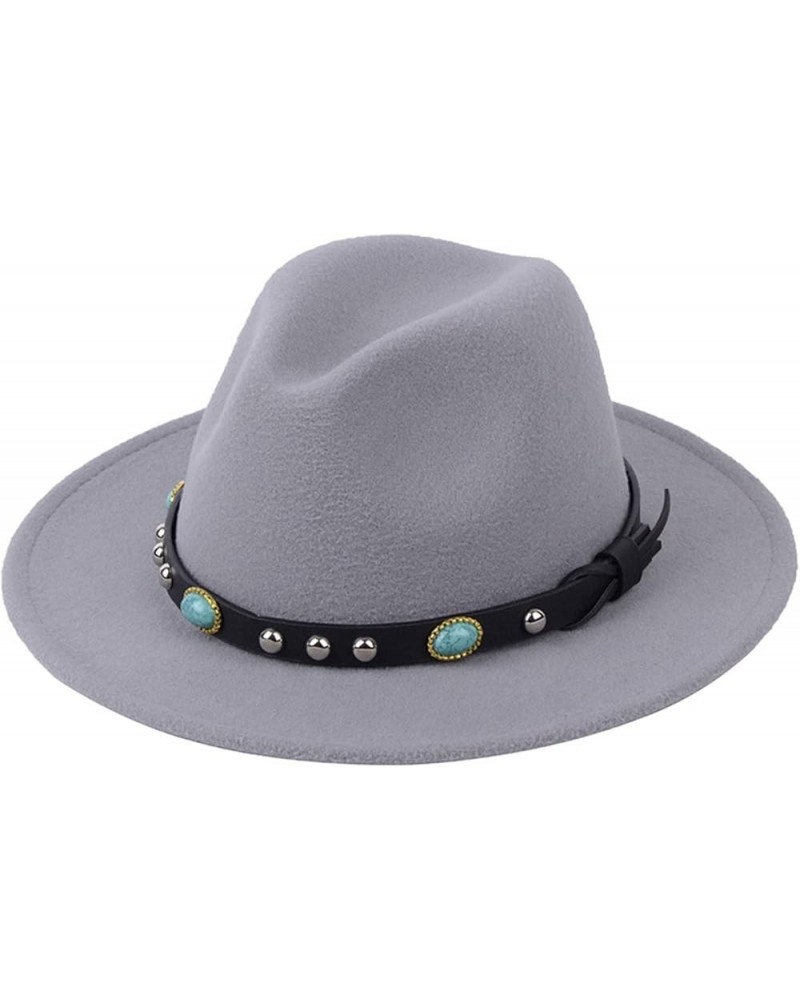 Fedora Hats for Women England Style Wool Floppy Wide Brim Hat Vintage Luxury Belt Buckle Panama Hats One Size Light Gray $15....