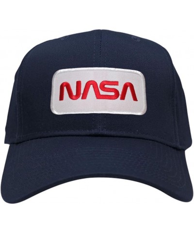 NASA Worm Red Text Embroidered Iron On Patch Snapback Baseball Cap Navy $12.99 Baseball Caps