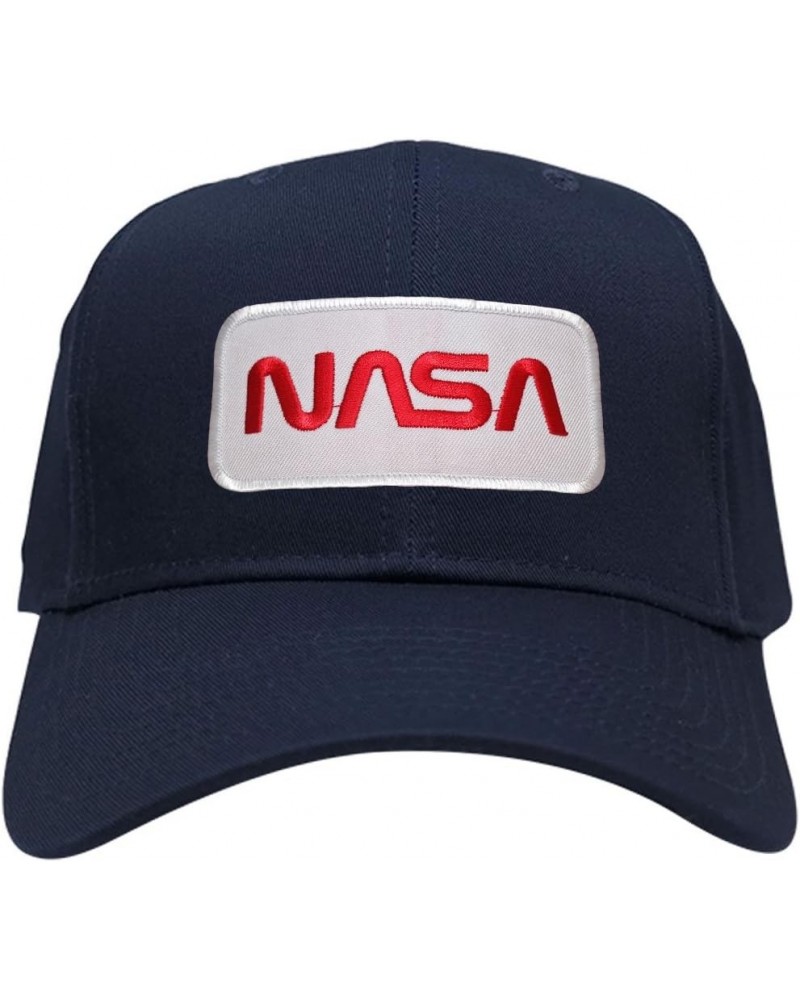 NASA Worm Red Text Embroidered Iron On Patch Snapback Baseball Cap Navy $12.99 Baseball Caps