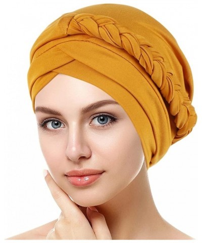 Women Chemo Cancer Head Hat Pleated Beanies Turban Wrap Caps Ethnic Bohemia Twisted Hair Cover Hat Womens Braid Muslim Cap Ye...