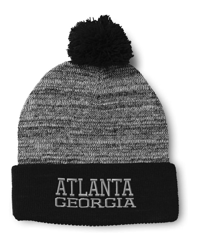 Custom Pom Pom Beanies for Women Georgia Atlanta America USA Embroidery Skull Cap Acrylic 1 Size Heather Gray Black Design On...