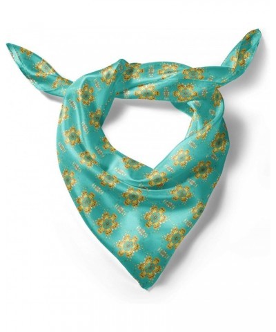 Yellow Damask Head Scarf, Geometric Tile, Hair Wrap Turquoise Yellow $16.42 Scarves