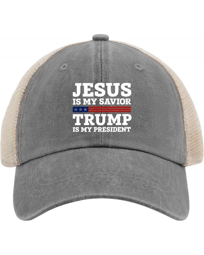 Jesus is My Savior, Trump is My President Hat Womans Hat Womens Sun Hat Gifts for Grandpa Cool Hats Gray024 $10.19 Sun Hats