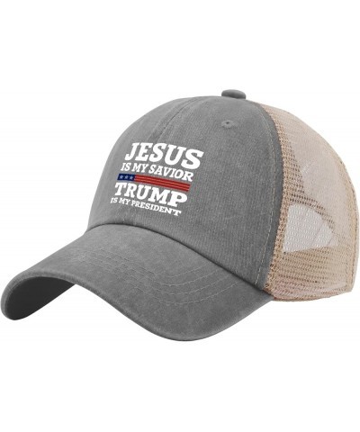 Jesus is My Savior, Trump is My President Hat Womans Hat Womens Sun Hat Gifts for Grandpa Cool Hats Gray024 $10.19 Sun Hats