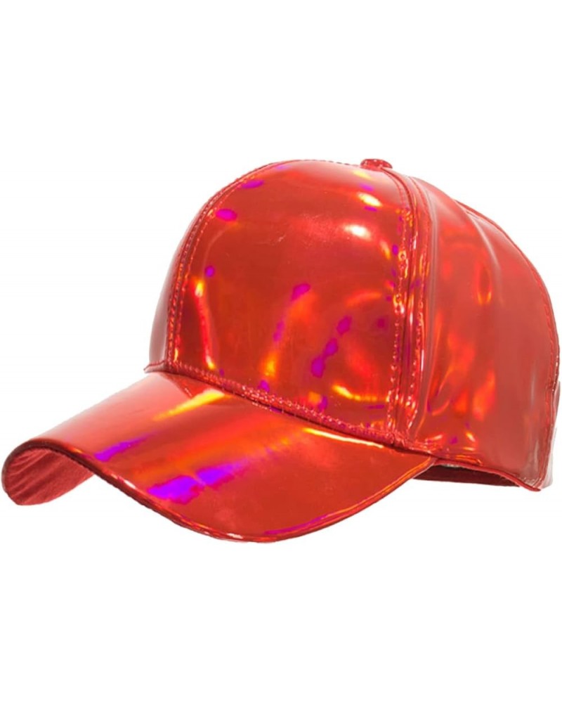 Women Summer Casual Baseball Cap Glitter PU Leather Adjustable Hat Summer Caps Travel Red $7.23 Sun Hats