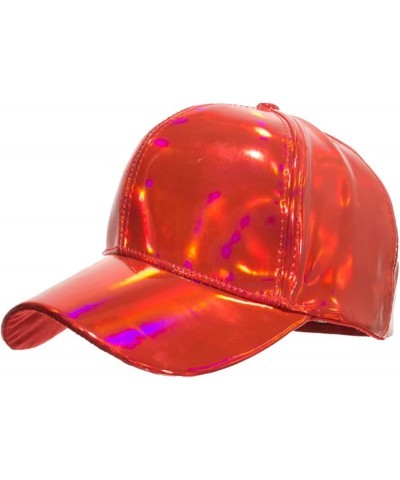 Women Summer Casual Baseball Cap Glitter PU Leather Adjustable Hat Summer Caps Travel Red $7.23 Sun Hats