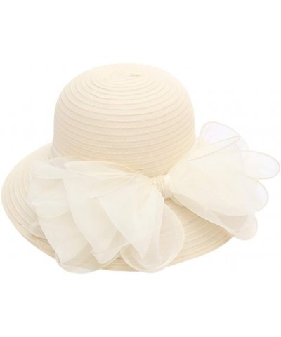 Vintage Fascinator Hats for Women, Women's Church Derby Hat Cloche Bucket Bowler Hat Wide Brim Summer Sun Hat Beige-b $9.32 S...