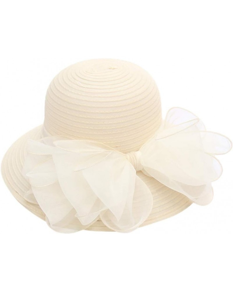 Vintage Fascinator Hats for Women, Women's Church Derby Hat Cloche Bucket Bowler Hat Wide Brim Summer Sun Hat Beige-b $9.32 S...