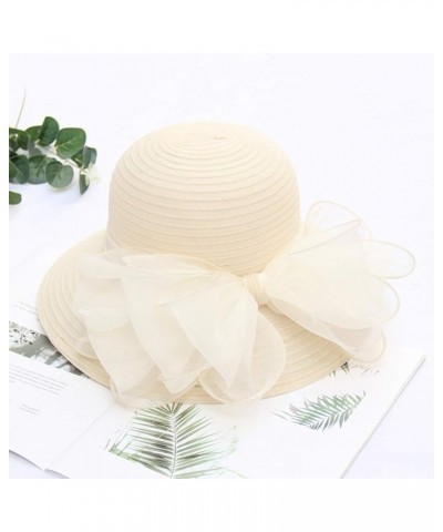 Vintage Fascinator Hats for Women, Women's Church Derby Hat Cloche Bucket Bowler Hat Wide Brim Summer Sun Hat Beige-b $9.32 S...