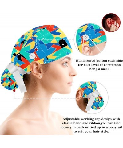 Scrub Hat Flower Pattern Adjustable Working Cap with Button Bow Hair Scrunchies for Women Color 9 $11.39 Skullies & Beanies