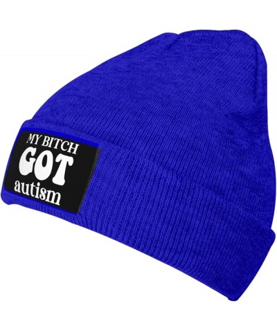 My Bitch Got Autism Warm Daily Skull Cap,Gift for Men Women Winter Knit Hat Blue $11.64 Skullies & Beanies