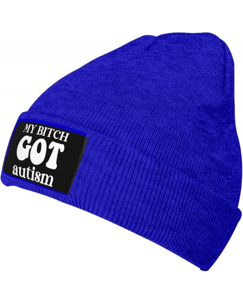 My Bitch Got Autism Warm Daily Skull Cap,Gift for Men Women Winter Knit Hat Blue $11.64 Skullies & Beanies