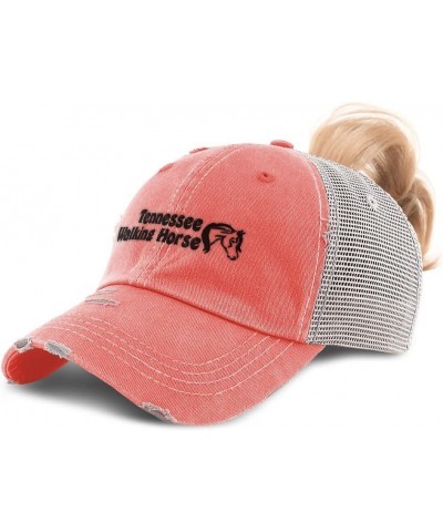 Womens Ponytail Cap Tennessee Walking Horse Horses Breed Cotton Pony Distressed Trucker Hat Coral Design Only $16.49 Baseball...