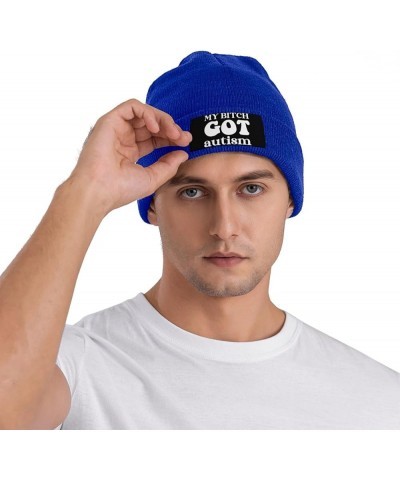 My Bitch Got Autism Warm Daily Skull Cap,Gift for Men Women Winter Knit Hat Blue $11.64 Skullies & Beanies