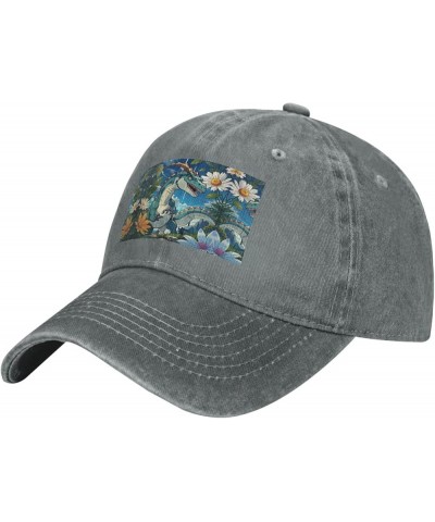 Cute Dinosaur Black Printed Unisex Denim Baseball Cap Adjustable Fitted Ball Hat Adult Casual Casquette Gray $9.23 Baseball Caps