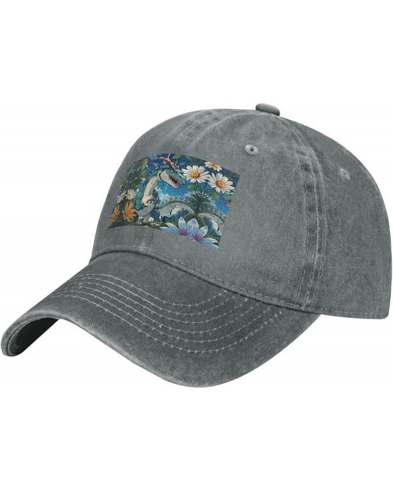 Cute Dinosaur Black Printed Unisex Denim Baseball Cap Adjustable Fitted Ball Hat Adult Casual Casquette Gray $9.23 Baseball Caps