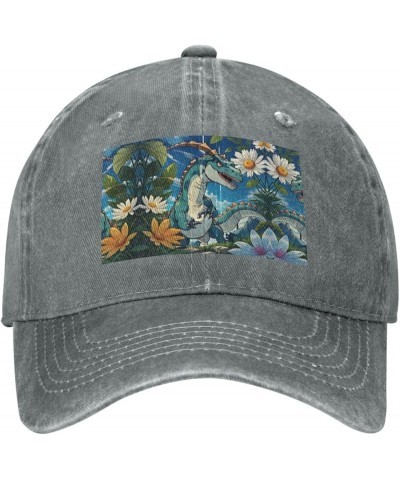 Cute Dinosaur Black Printed Unisex Denim Baseball Cap Adjustable Fitted Ball Hat Adult Casual Casquette Gray $9.23 Baseball Caps