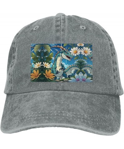 Cute Dinosaur Black Printed Unisex Denim Baseball Cap Adjustable Fitted Ball Hat Adult Casual Casquette Gray $9.23 Baseball Caps