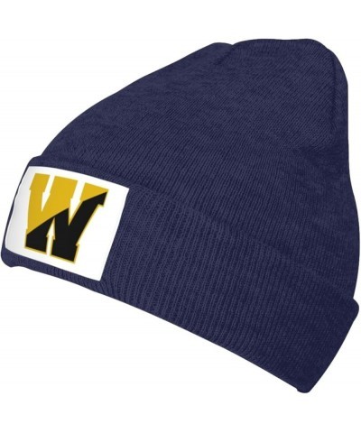 College of A Wooster Ribbed Knit Cap Beanie Hats for Men Women, Warm Cozy Knitted Cuffed Cap Navy Blue $8.25 Skullies & Beanies