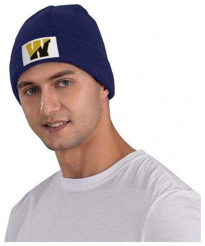 College of A Wooster Ribbed Knit Cap Beanie Hats for Men Women, Warm Cozy Knitted Cuffed Cap Navy Blue $8.25 Skullies & Beanies