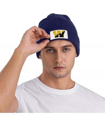 College of A Wooster Ribbed Knit Cap Beanie Hats for Men Women, Warm Cozy Knitted Cuffed Cap Navy Blue $8.25 Skullies & Beanies