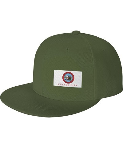 Official Flag of Culver City, Ca Snapback Hat Baseball Cap for Men Women Hip Hop Style Flat-Brimmed Hats Moss Green $13.13 Ba...