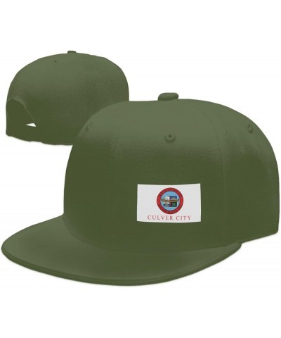 Official Flag of Culver City, Ca Snapback Hat Baseball Cap for Men Women Hip Hop Style Flat-Brimmed Hats Moss Green $13.13 Ba...