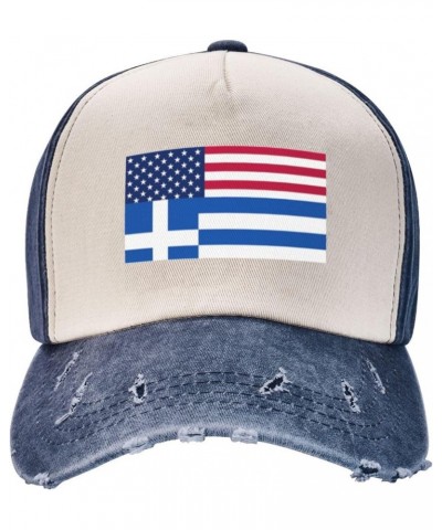 American Greece Greek Flag Upgrade Your Style with Funny Adjustable Cotton Baseball Caps for Men and Women Navy Blue $22.00 B...