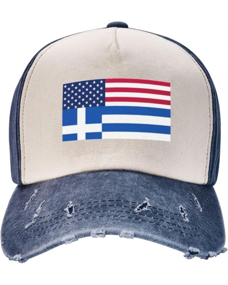 American Greece Greek Flag Upgrade Your Style with Funny Adjustable Cotton Baseball Caps for Men and Women Navy Blue $22.00 B...