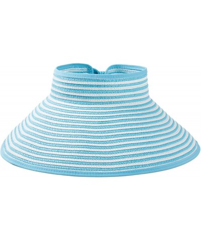 Women Stripes Sun Visor Hats Summer Straw Hat Beach Hat Wide Brim Ponytail Hat Cap Visor Sun Hats Tennis Visor Blue $4.91 Sun...