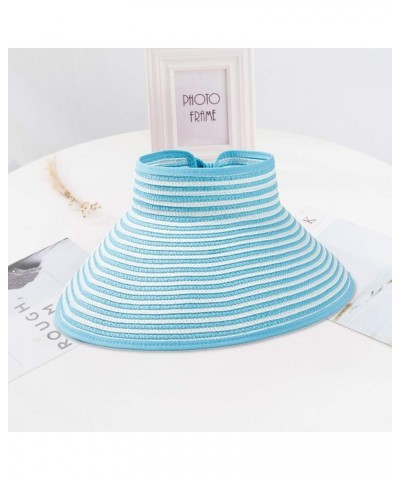 Women Stripes Sun Visor Hats Summer Straw Hat Beach Hat Wide Brim Ponytail Hat Cap Visor Sun Hats Tennis Visor Blue $4.91 Sun...