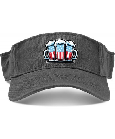 Beer American Flag Caps Sun Visor Hats for Adult Golf Hats with Designs Beach Caps Allblack $11.17 Sun Hats