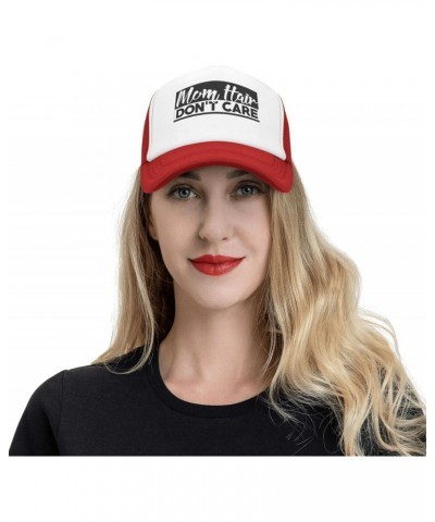 Mom Hair Don't Care Baseball Hats for Men Adjustable Gift for Women Trucker Cap Red $11.45 Baseball Caps